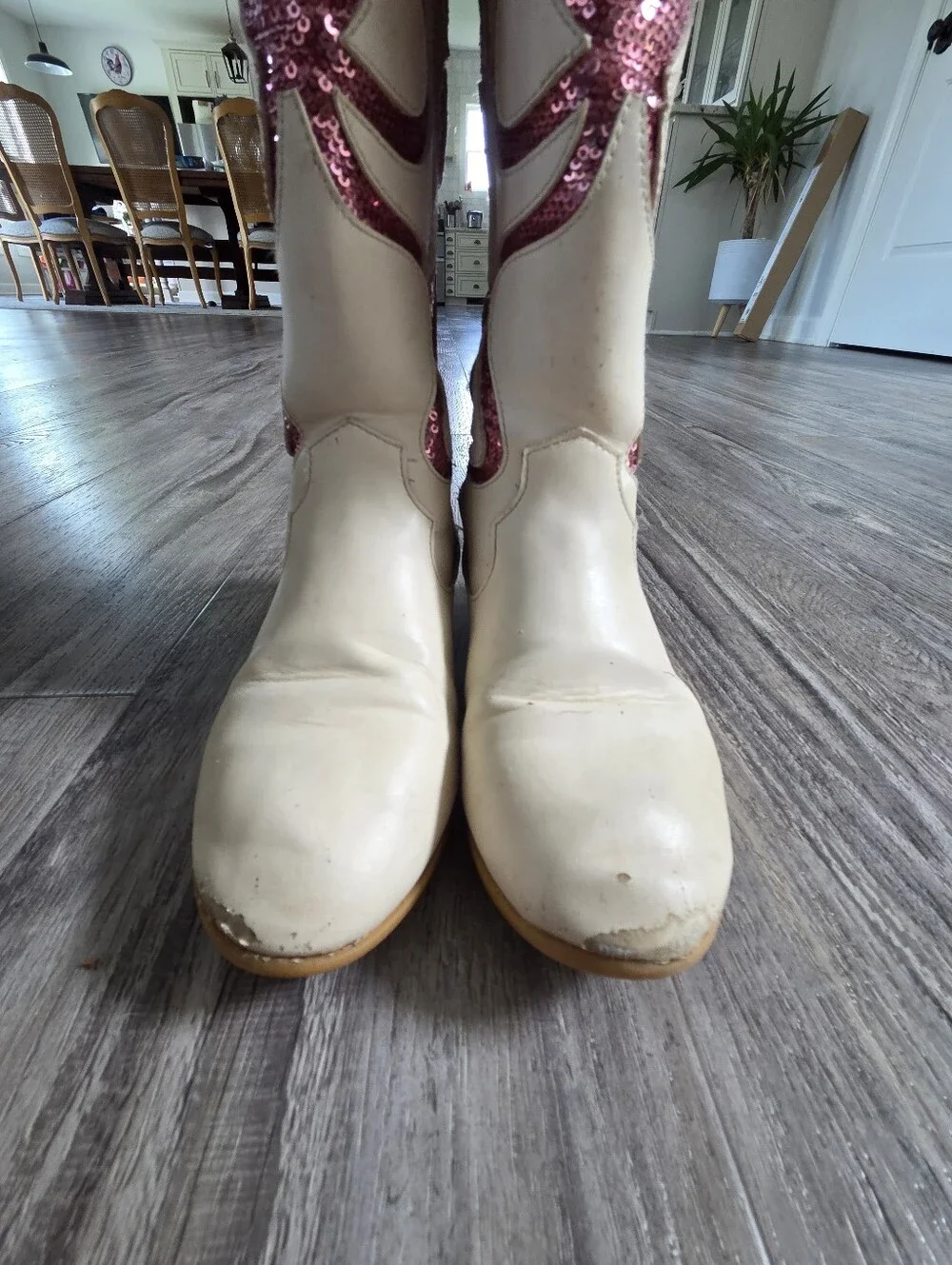 Girls Size 4 White Pink Sequin Western Cowboy Boots Y2K